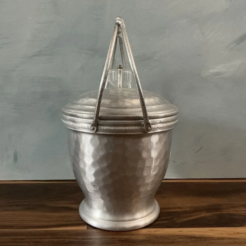 Vintage 1940s Lehman Aluminum Hand Forged Ice Bucket | Lucite Knob | No Insert